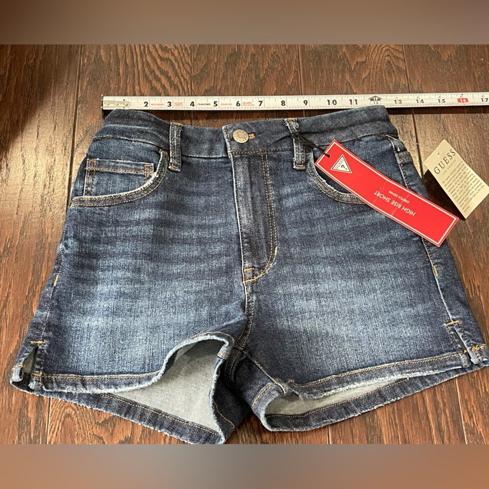 Guess Women High Rise Short Super Stretch Dark Blue Denim Size 24 NEW